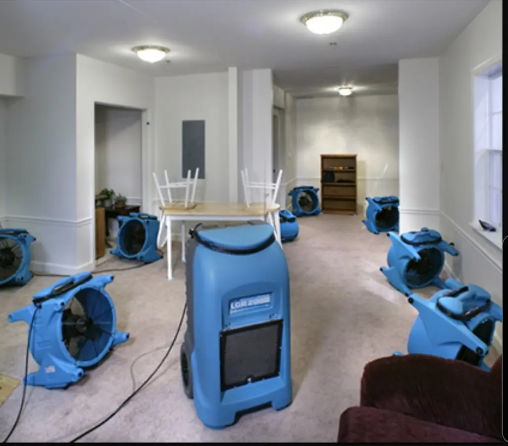 Air movers and dehumidifier setup for Water Damage Restoration in Scottsbluff